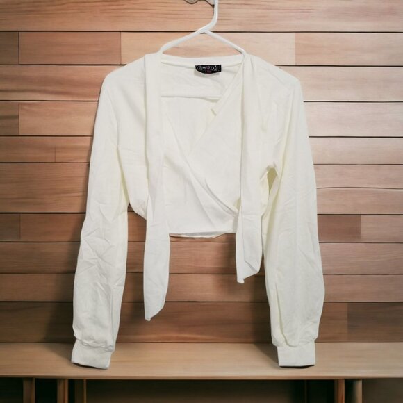 NWT SWANK A POSH‎ Risk Taker Tie Up Crop Top Color Ecru Size L (10-12) - Picture 1 of 9